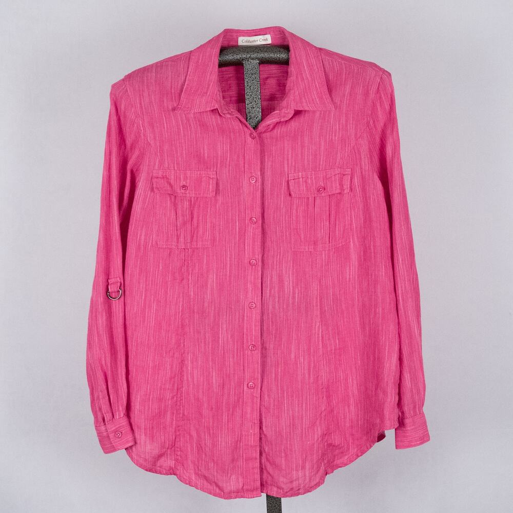 Coldwater Creek Women's 100% Linen Top MEDIUM Colorful Pink Beach Coastal Casual